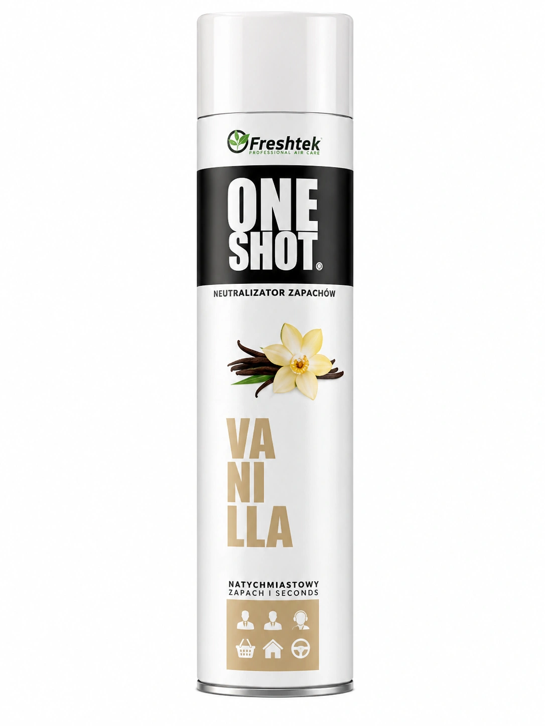 5906395398010-gaisa-atsvaidzinatajs FRESHTEK ONE SHOT VANILLA gaisa atsvaidzinātājs 600 ml - Image 1