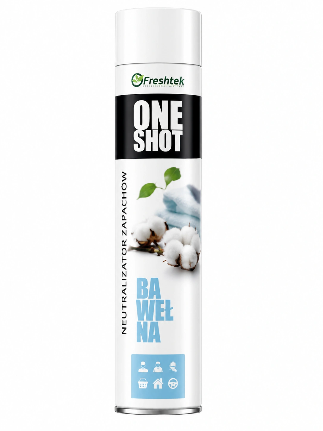 5906395398065-gaisa-atsvaidzinatajs FRESHTEK ONE SHOT BAWEŁNA (kokvilna) gaisa atsvaidzinātājs 600 ml - Image 1