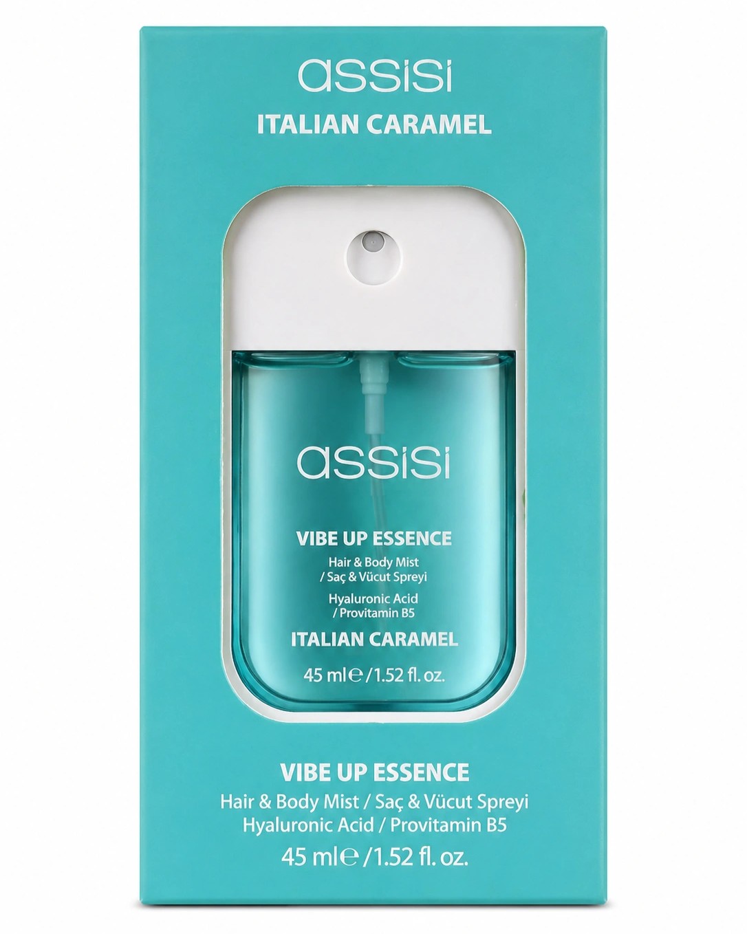 8682101916224-mists ASSISI VIBE UP ESSENCE ITALIAN CARAMEL matu & ķermeņa mists 45 ml - Image 1